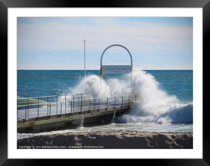 Windy day on Palais Beach in Cannes Framed Mounted Print by Ann Biddlecombe