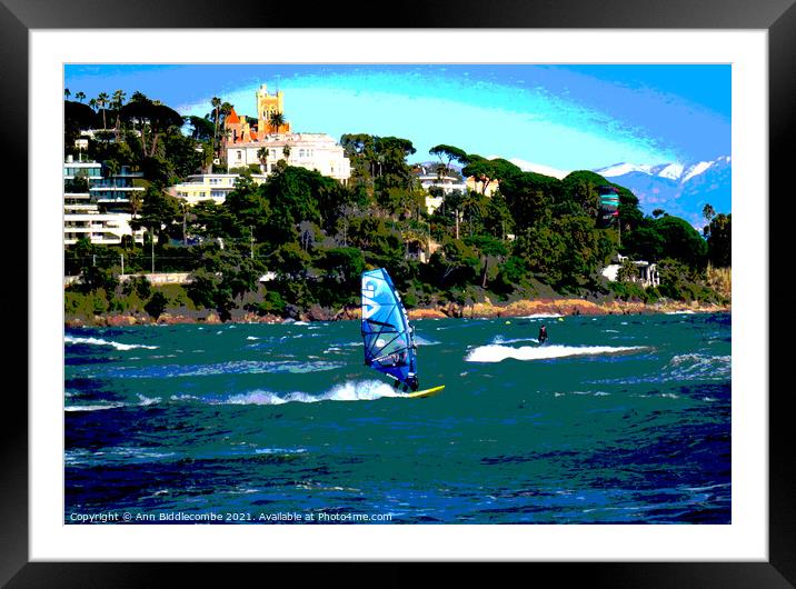 Posterized Windsurfer at Palm Beach Framed Mounted Print by Ann Biddlecombe