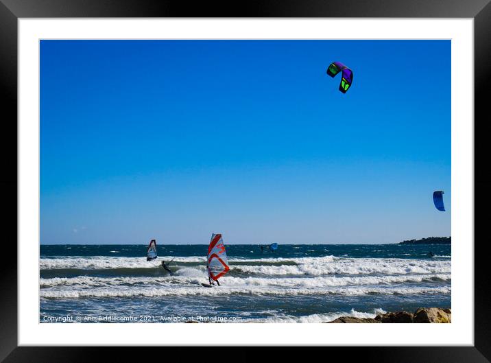  Windsurfers and Kite surfers  at Palm Beach Framed Mounted Print by Ann Biddlecombe
