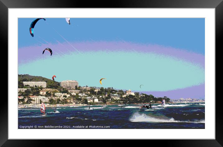 Posterized Kite surfer jump Framed Mounted Print by Ann Biddlecombe