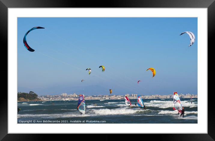  kite surfers and windsurfers  Framed Mounted Print by Ann Biddlecombe