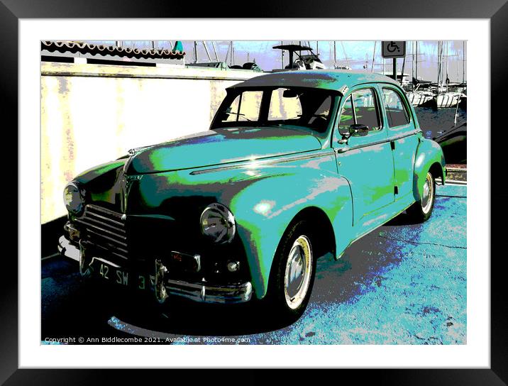 Posterized Peugeot 203 side view  Framed Mounted Print by Ann Biddlecombe