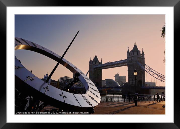 London bridge and sundial Framed Mounted Print by Ann Biddlecombe