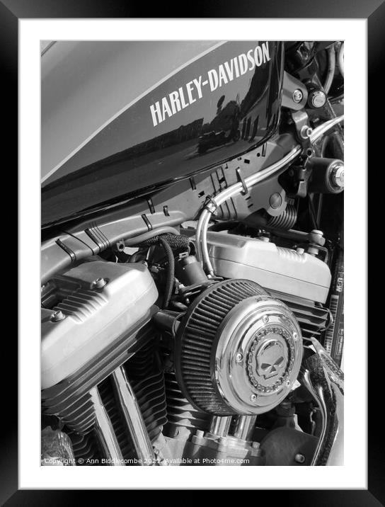 Harley Davidson motorbike engine Framed Mounted Print by Ann Biddlecombe