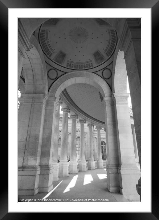 monochrome of the top of the palais longchamp - bl Framed Mounted Print by Ann Biddlecombe