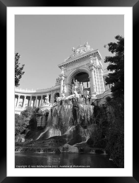 Waterfall at Palais Longchamp from the right side  Framed Mounted Print by Ann Biddlecombe