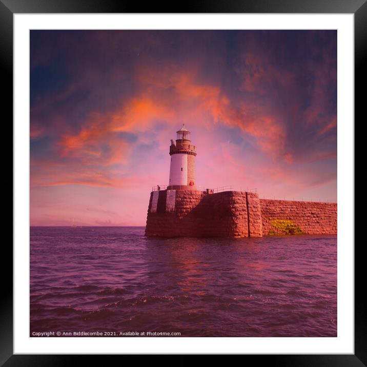 Guernsey Lighthouse from the sea Framed Mounted Print by Ann Biddlecombe