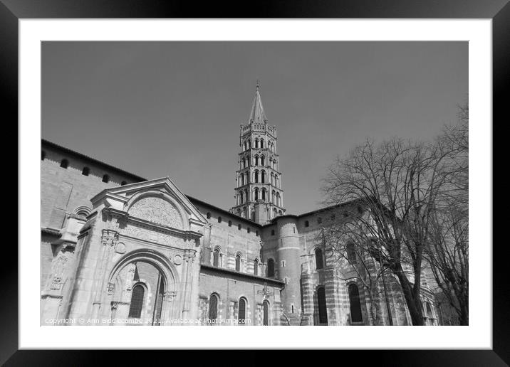 Basilique Saint Sernin de Toulouse  in black and white Framed Mounted Print by Ann Biddlecombe
