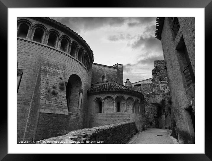 A street in Saint-Guilhem-le-Désert in black and white Framed Mounted Print by Ann Biddlecombe