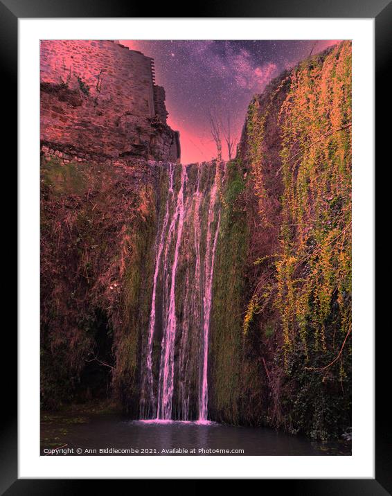 A waterfall at Saint-Guilhem-le-Désert Framed Mounted Print by Ann Biddlecombe