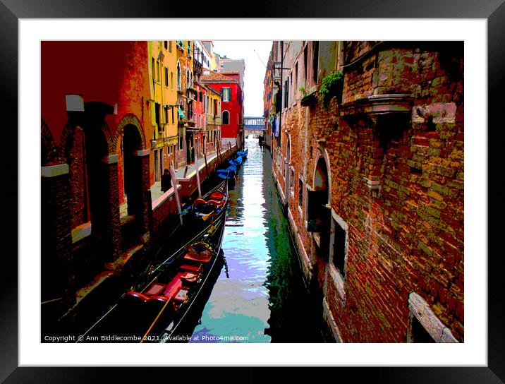 Posterized Side street in Venice Framed Mounted Print by Ann Biddlecombe
