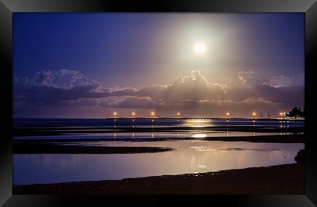 Full Moon Rising over Sandgate Pier Framed Print by Peta Thames