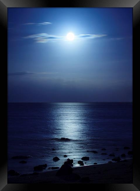 Blue Moon over Bramble Bay Framed Print by Peta Thames