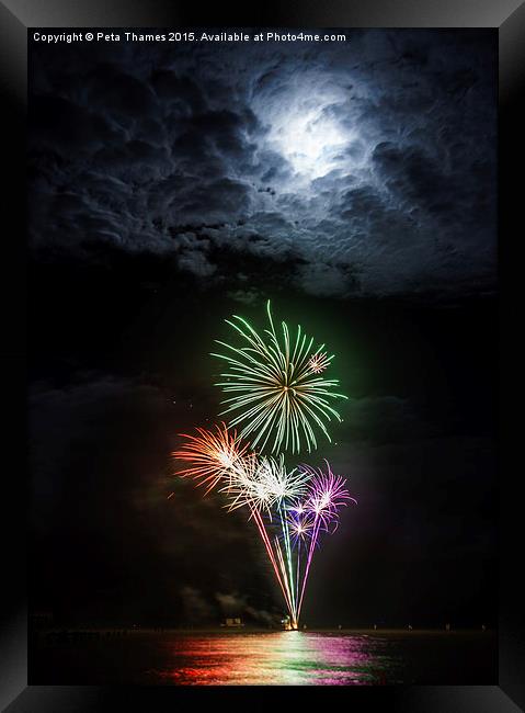 Full Moon Fireworks Framed Print by Peta Thames