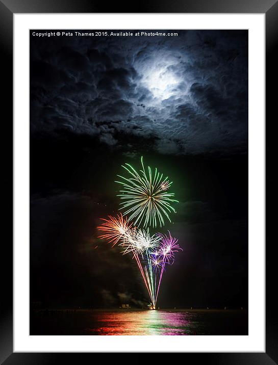 Full Moon Fireworks Framed Mounted Print by Peta Thames