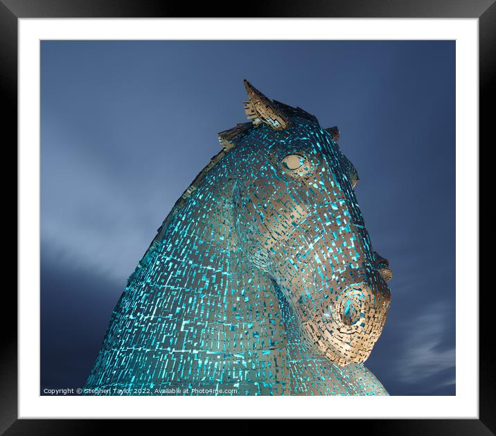 The Kelpies at Night Framed Mounted Print by Stephen Taylor