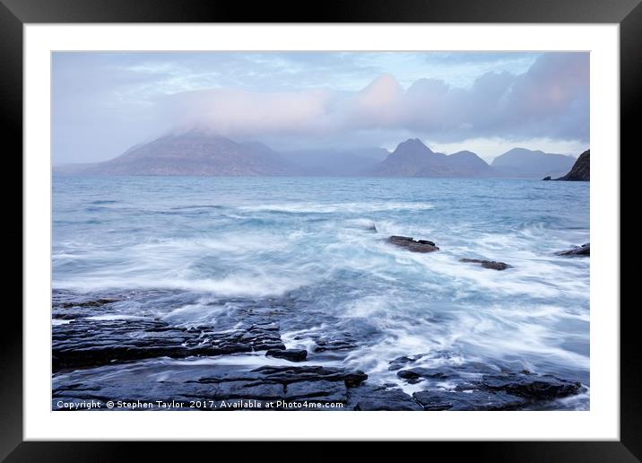 Blustery weather at Elgol Framed Mounted Print by Stephen Taylor