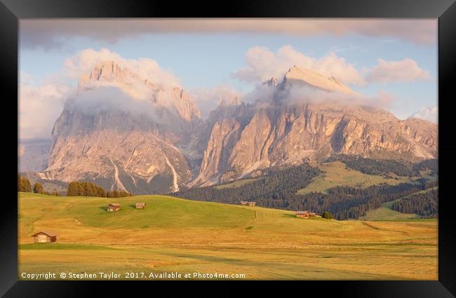 Last light at Alpe Di Siusi Framed Print by Stephen Taylor