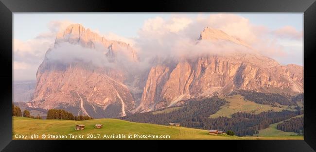 Sunset on the Alpe di Siusi Framed Print by Stephen Taylor