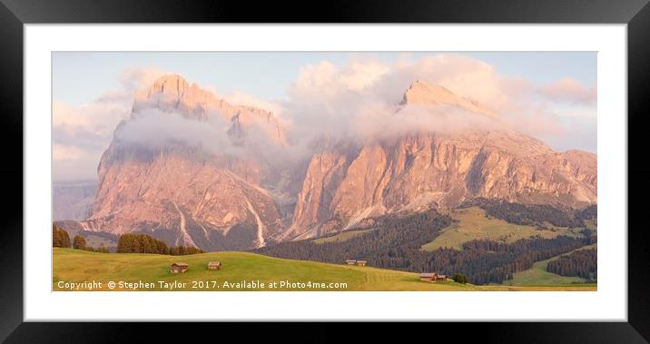Sunset on the Alpe di Siusi Framed Mounted Print by Stephen Taylor