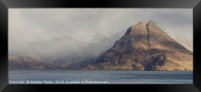 A Rain Squall comes in at Elgol Framed Print by Stephen Taylor