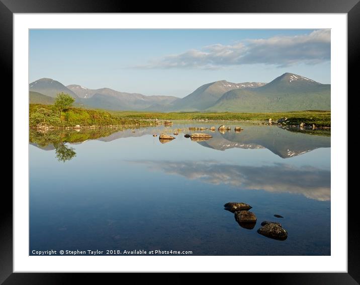 Summer Reflections of Lochan na h-Achlaise Framed Mounted Print by Stephen Taylor