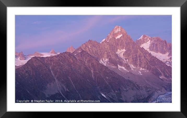 Aiguille du Chardonnet Alpen Glow Framed Mounted Print by Stephen Taylor
