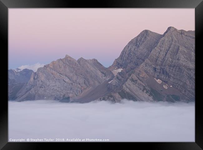 Dusk over the top of Gavarnie Framed Print by Stephen Taylor