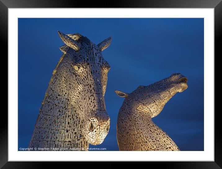 The Kelpies at night Framed Mounted Print by Stephen Taylor