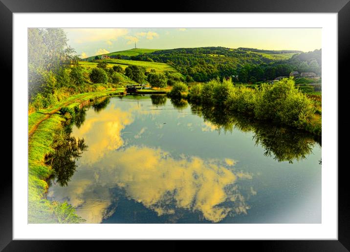 Canal reflections, Diggle, Saddleworth Framed Mounted Print by Andy Smith