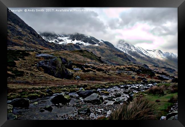 Snow Capped Snowden Framed Print by Andy Smith