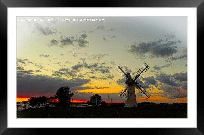 Majestic Thurne Mill Sunset Framed Mounted Print by Andy Smith