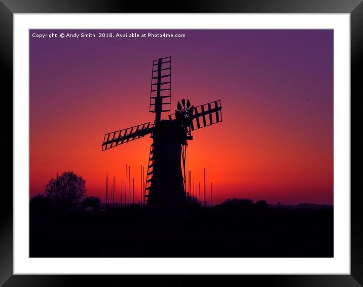 Thurne Mill Sunset, Norfolk Broads           Framed Mounted Print by Andy Smith