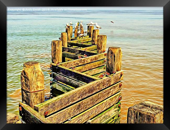 Sea defence Groynes at Walcott Norfolk           Framed Print by Andy Smith