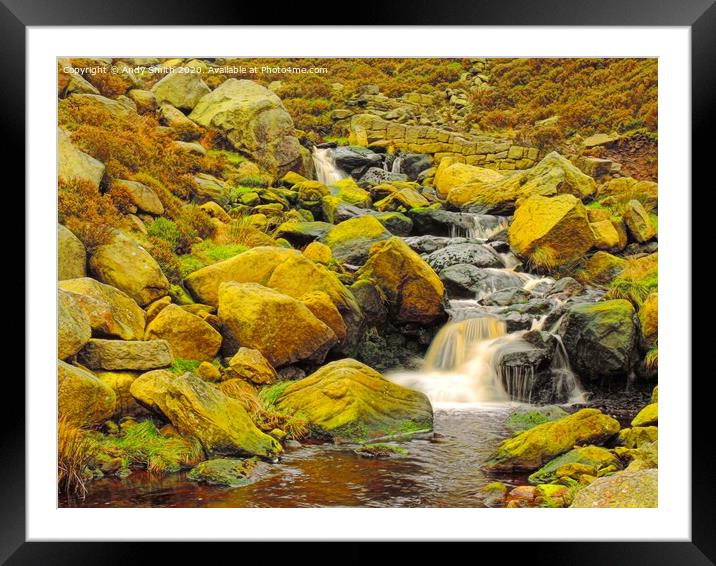 Majestic Birchen Clough Waterfall in the Peak Dist Framed Mounted Print by Andy Smith