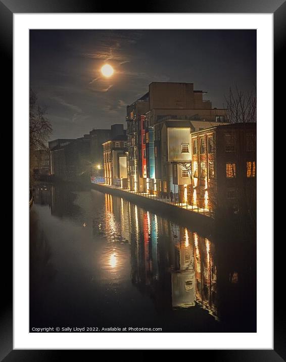 Pink Moon on the Wensum, Norwich Framed Mounted Print by Sally Lloyd