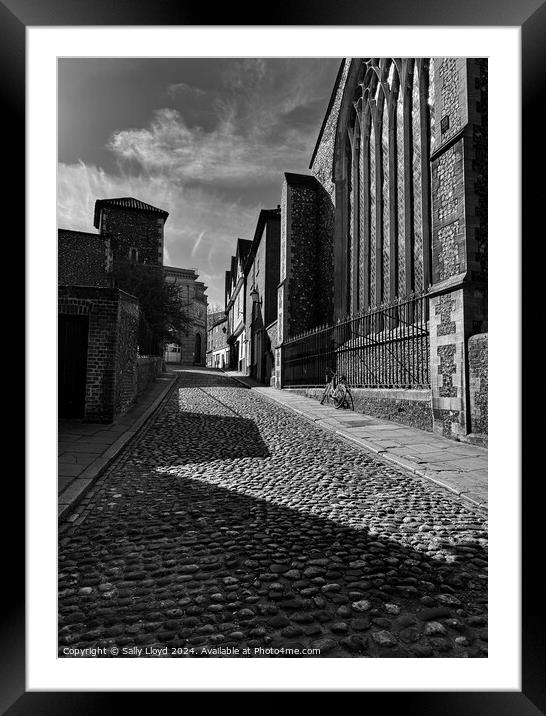 Elm Hill Norwich in Black and White Framed Mounted Print by Sally Lloyd