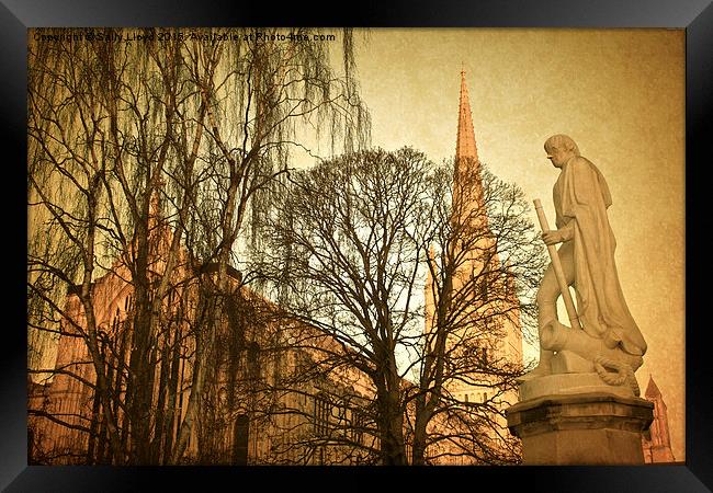  Nelson statue and Norwich Cathedral Framed Print by Sally Lloyd