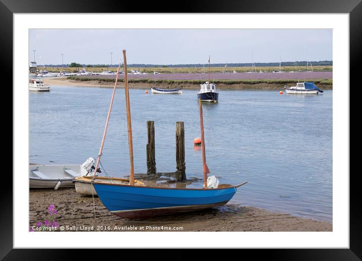 Blue boat and Lavender Framed Mounted Print by Sally Lloyd
