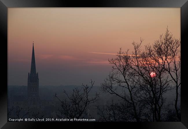 Red Sunset at Norwich Cathedral  Framed Print by Sally Lloyd