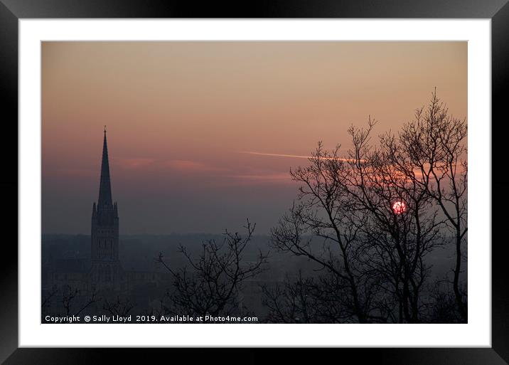 Red Sunset at Norwich Cathedral  Framed Mounted Print by Sally Lloyd