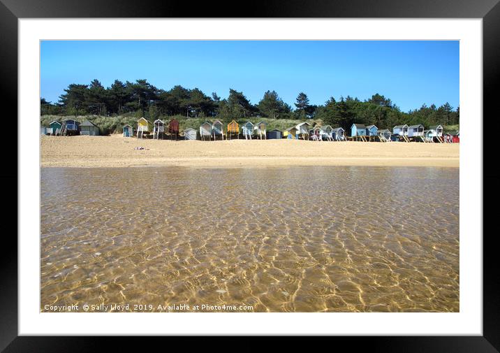 Beach huts from the water at Wells-Next-the-Sea  Framed Mounted Print by Sally Lloyd