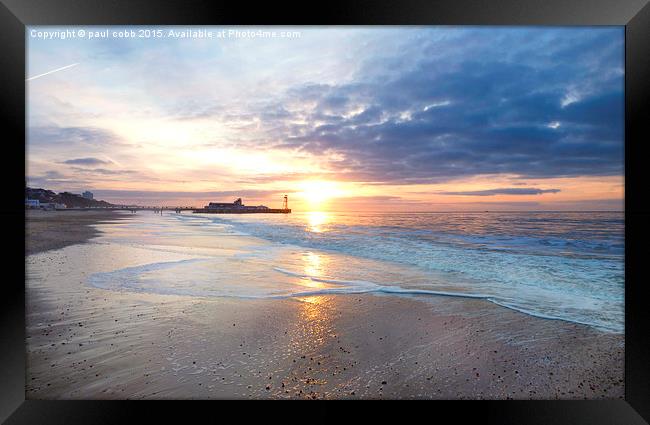  Morning on the beach Framed Print by paul cobb