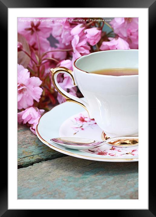 Beautiful Japanese cherry tree and a cup of tea Framed Mounted Print by Malgorzata Larys