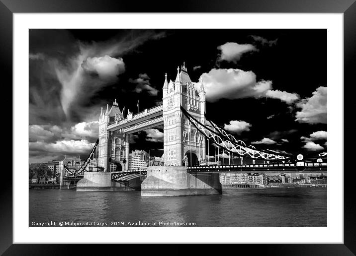 Tower Bridge in London in black and white  Framed Mounted Print by Malgorzata Larys