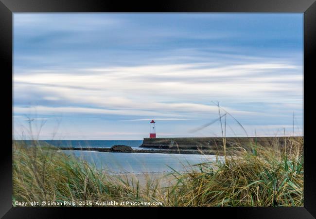 Berwick Lighthouse and Pier  Framed Print by Simon Philp