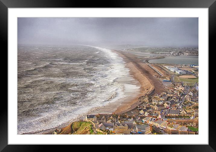  Stormy Chesil Beach. Framed Mounted Print by Mark Godden