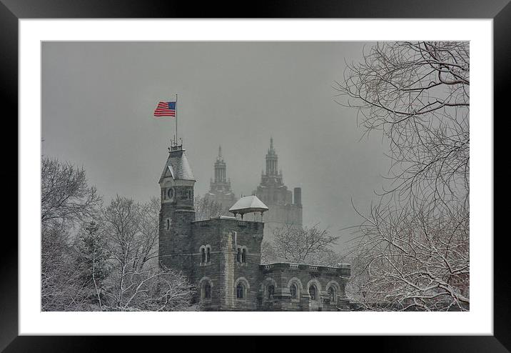  Central Park in Winter. Framed Mounted Print by Mark Godden