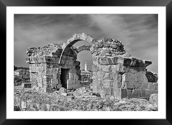 Paphos Lighthouse in mono.  Framed Mounted Print by Mark Godden