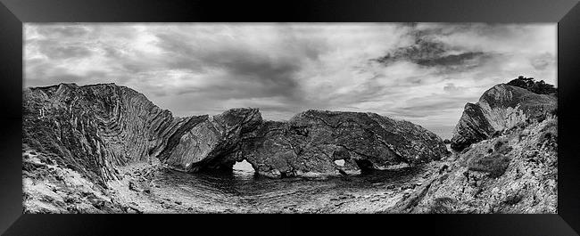  Stair Hole and the Lulworth Crumple in mono.  Framed Print by Mark Godden